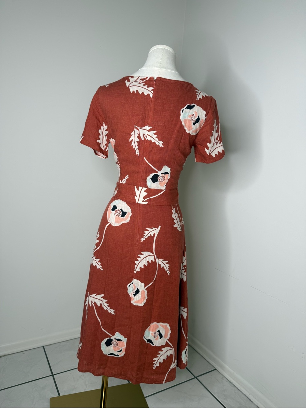 Ann Taylor Rust Floral Midi Dress with Belt - Picture 8 of 10